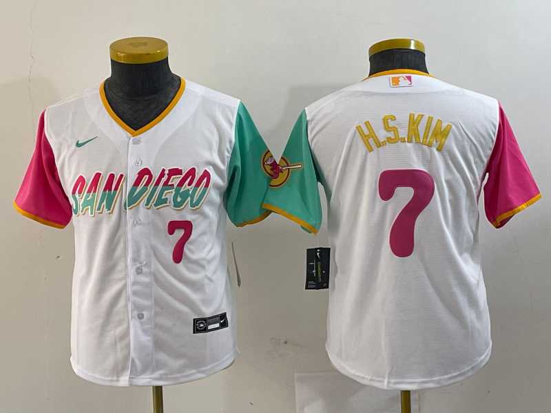Youth San Diego Padres #7 Ha Seong Kim Number White 2023 City Connect Cool Base Stitched Jersey,We sell and wholesale Youth San Diego Padres #7 Ha Seong Kim Number White 2023 City Connect Cool Base Stitched Jersey on line form chian!